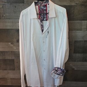 Sugar Men's White Casual Button Down Shirt with Patterned Inner Collar/Sleeve
